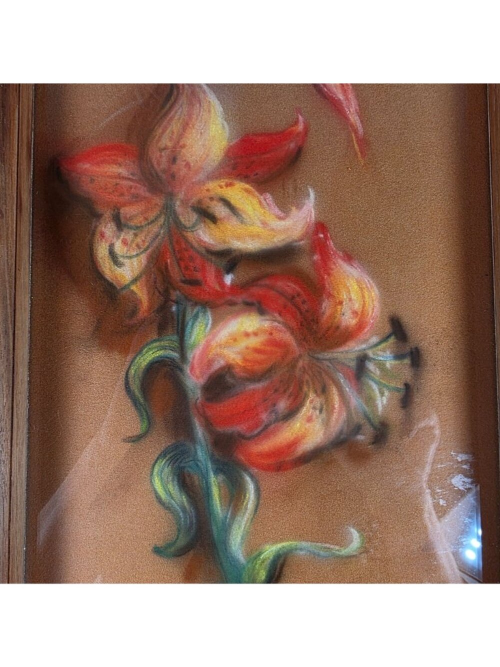 Vintage Wooden Serving Tray With Hand-Painted Glass Floral Design & Handles Jeme - Picture 2 of 6
